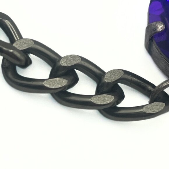 Handcrafted Large Blue/Purple Swarovski Crystal Chunky Chain Bracelet - Luxury - Picture 9 of 11